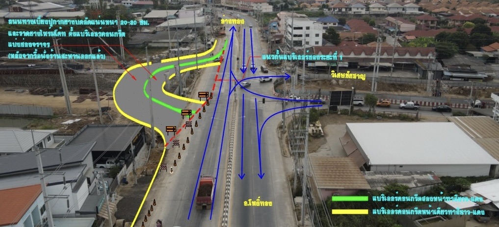 แจ้งเบี่ยงการจราจรเพื่อก่อสร้างสะพานข้ามทางสามแยกป่างิ้ว