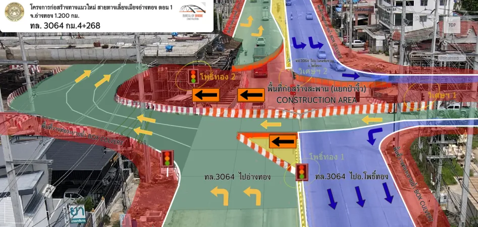 แจ้งเบี่ยงการจราจรเพื่อก่อสร้างสะพานข้ามทางสามแยกป่างิ้ว กรมทางหลวง โดยสำนักก่อสร้างสะพาน จะดำเนินการก่อสร้างทางแนวใหม่ สายทา